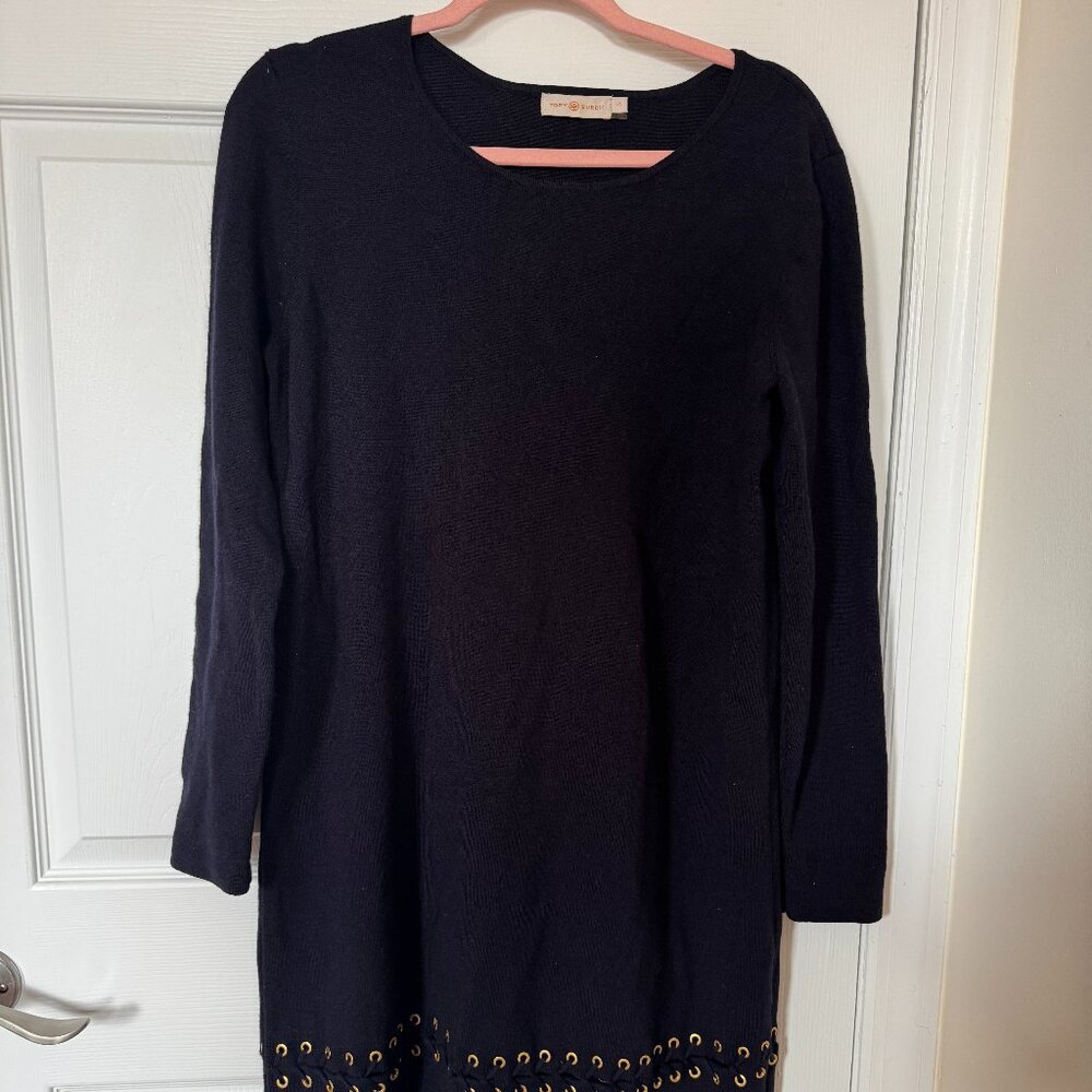 TORY BURCH Harley Wool Sweater Dress Navy Size L